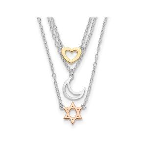 Sterling Silver Heart, Moon, and Star Strand Necklace (16 inches)